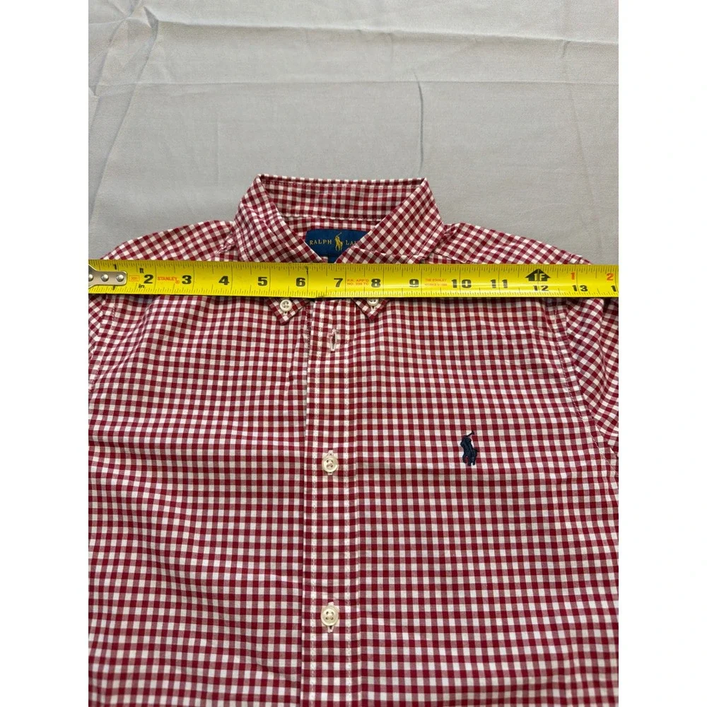 Ralph Lauren Boys Red White Gingham Cotton Button Down Shirt Size 7
